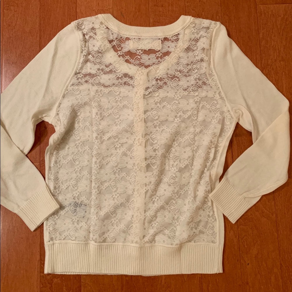 abercrombie and fitch, mesh, lace, creme cardigan